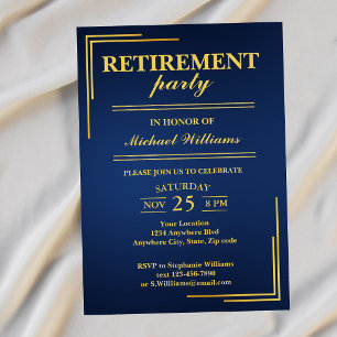 Ruhestand Corporate Elegant Blau Gold Einladung