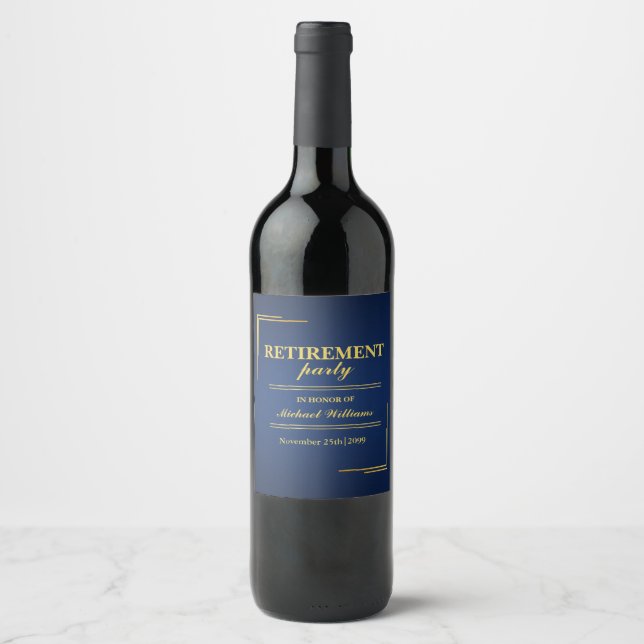 Ruhestand Corporate Elegante Blue Gold Weinetikett (Vorderseite)