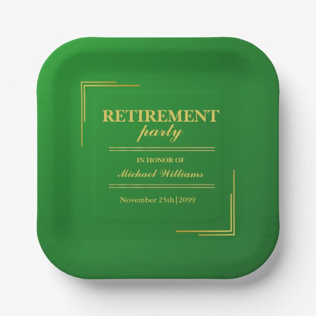 Ruhestand Corporate Elegante Green Gold Pappteller (Vorderseite)