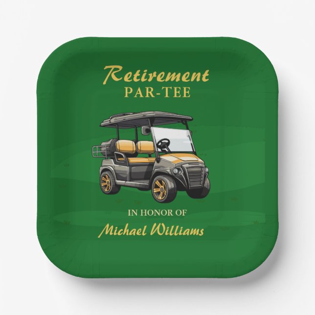 Ruhestand Elegante Golf Themenwagen Green Gold Pappteller (Vorderseite)