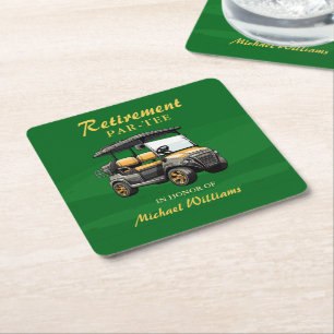 Ruhestand Elegante Golf Themenwagen Green Gold Rechteckiger Pappuntersetzer