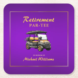 Ruhestand Elegante Golf Themenwagen Lila Gold Rechteckiger Pappuntersetzer