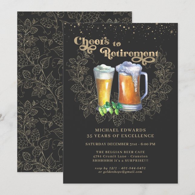 Ruhestand | Eleganter Hopfen & Bier Einladung (Vorne/Hinten)