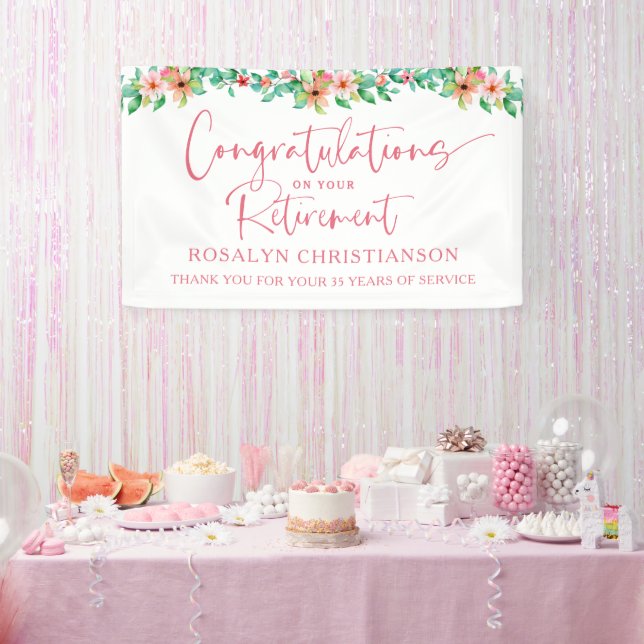 Ruhestand Floral Tropical Script Herzlichen Glückw Banner (Party)