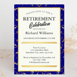 Ruhestand Formal Blue Gold Marmor Feier Einladung