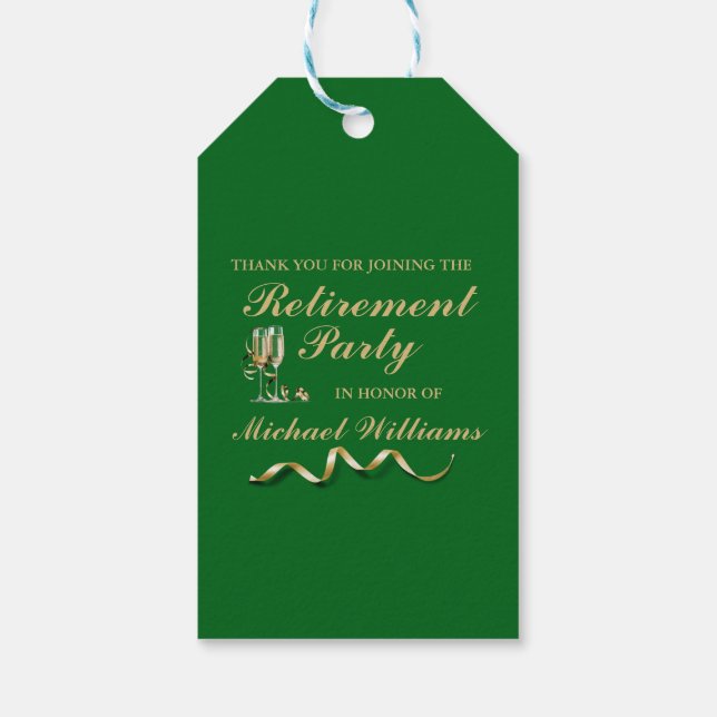 Ruhestand Formal Classic Champagner Glass Green Geschenkanhänger (Rückseite)