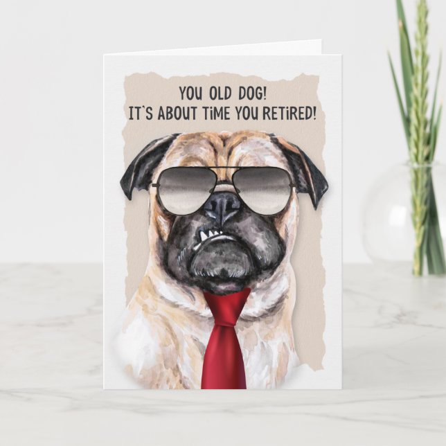 Ruhestand Funny Mops Hund in einem Red Necktie Karte (Vorderseite)
