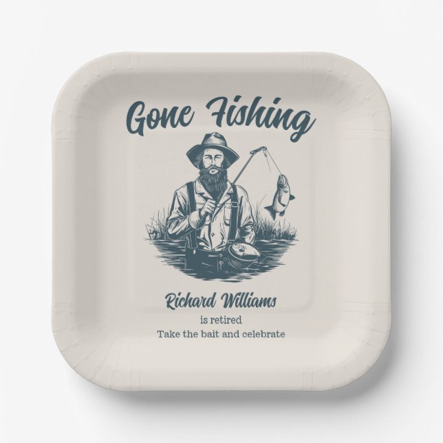 Ruhestand Gan Fishing Remüde Fisherman Vintag Pappteller (Vorderseite)