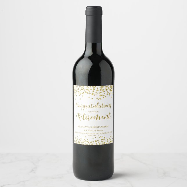 Ruhestand Glückwünsche Gold Confetti Wine Labe Weinetikett (Vorderseite)