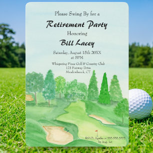 Ruhestand-Golfparty-Aquarell-Golfplatz Einladung
