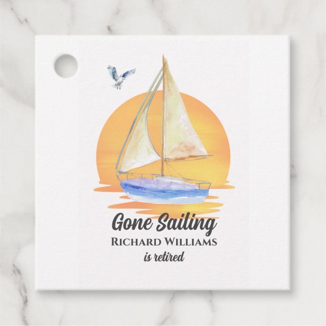 Ruhestand Gone Segelboot Sunset Wasserfarbe Geschenkanhänger (Vorderseite)
