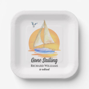 Ruhestand Gone Segelboot Sunset Wasserfarbe Pappteller