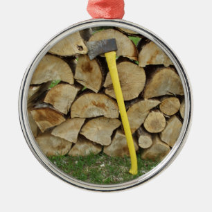 Ruhestand-Holz-Stapel und Axt Ornament Aus Metall