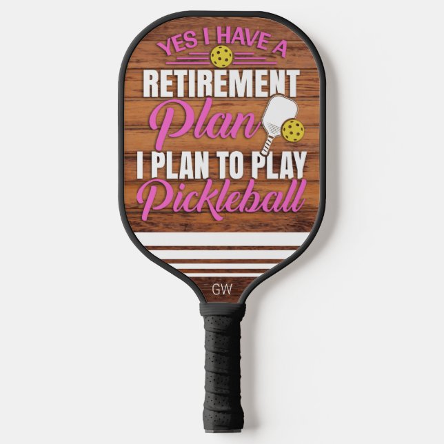 Ruhestand Holz und grüne Monogramm für sie Pickleball Schläger (Vorderseite)