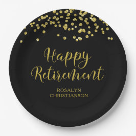 Ruhestand Modern Script Gold Confetti Name Pappteller