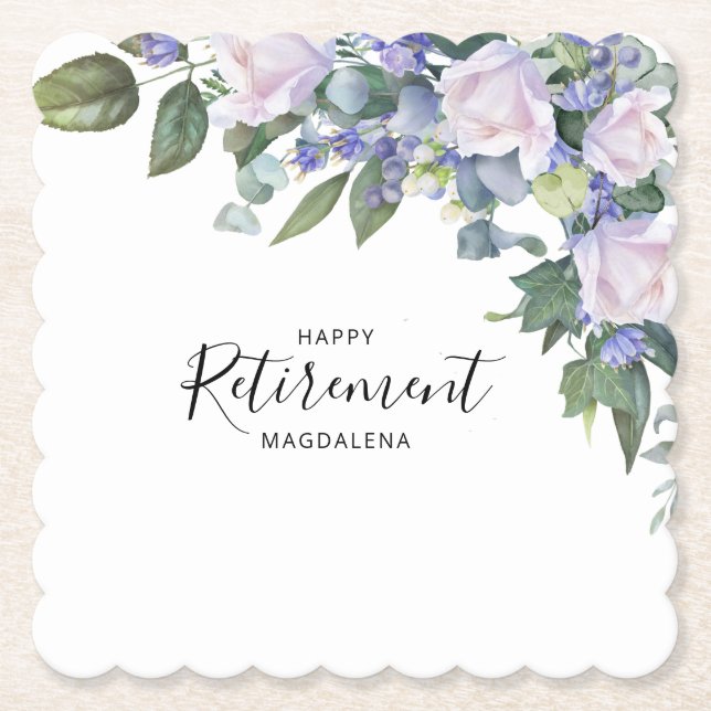 Ruhestand Party Blue White Floral Paper Untersetze Untersetzer (Vorderseite)