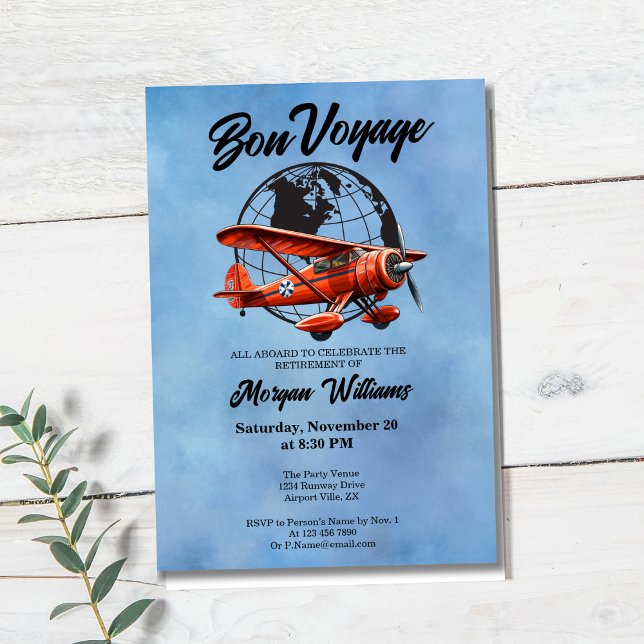 Ruhestand Party Bon Voyage Travel Globe Flugzeug Einladung (Von Creator hochgeladen)