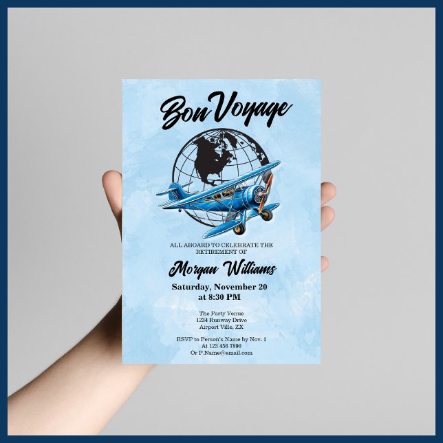 Ruhestand Party Bon Voyage Travel Globe Flugzeug Einladung (Von Creator hochgeladen)