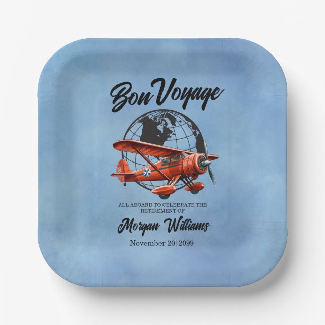 Ruhestand Party Bon Voyage Travel Globe Flugzeug Pappteller (Vorderseite)