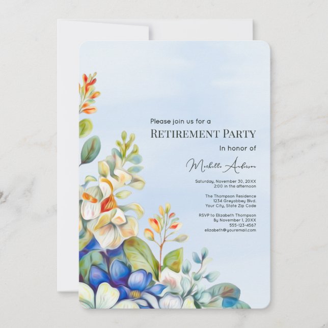 Ruhestand Party Elegante Blumenladen Einladung (Vorderseite)