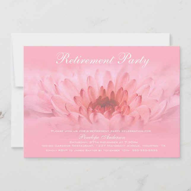 Ruhestand Party Elegante Rosa Blütenfarben Einladung (Vorderseite)