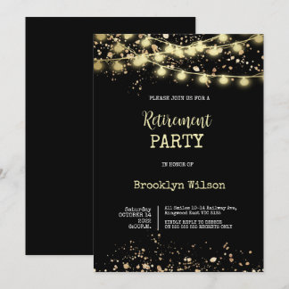 Ruhestand Party Elegante Schwarz und Gold Einladung