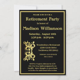 Ruhestand Party Elegantes Schwarzes Gold Einladung
