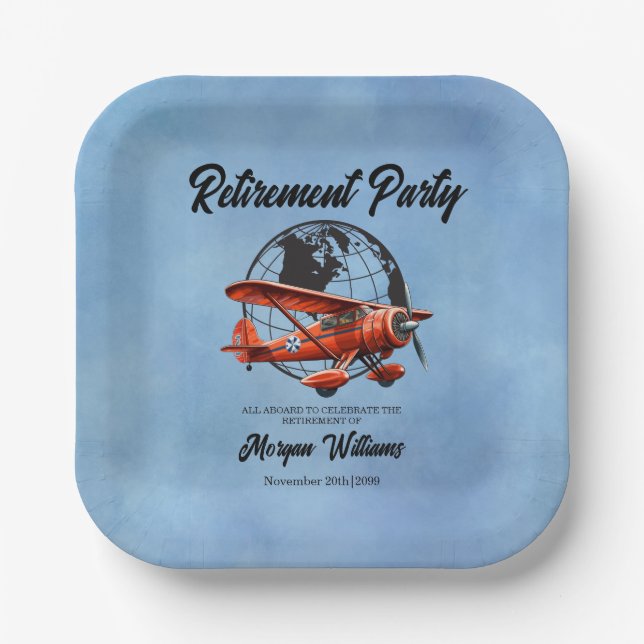 Ruhestand Party Globe Travel Flugzeug Orte Pappteller (Vorderseite)