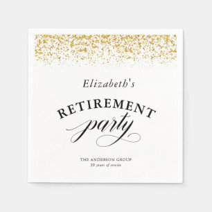 Ruhestand Party Gold Glitzer Elegantes Skript Serviette