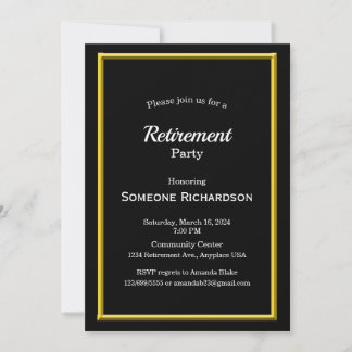 Ruhestand Party Gold Rahmen schwarz Einladung