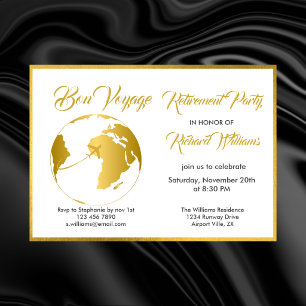 Ruhestand Party Golden Border Globe Bon Voyage Einladung