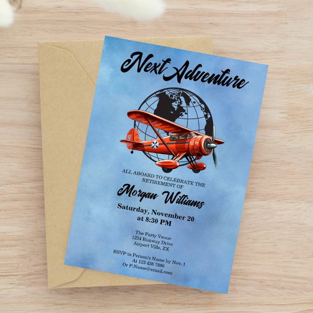 Ruhestand Party Nächstes Adventure Travel Flugzeug Einladung (Von Creator hochgeladen)