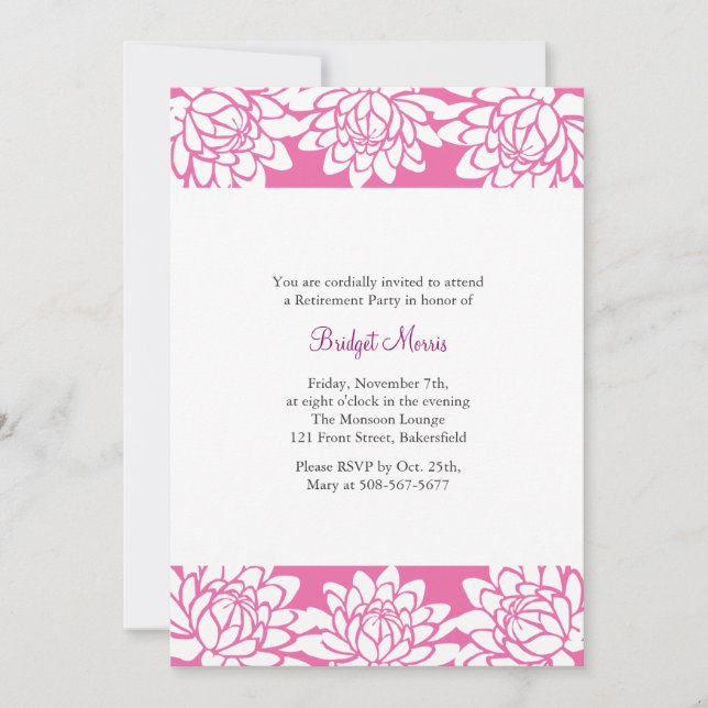 Ruhestand Party Pink Modern und Floral Einladung (Vorderseite)