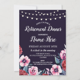 Ruhestand Party-Reifen Blume Einladung Marine Rosa