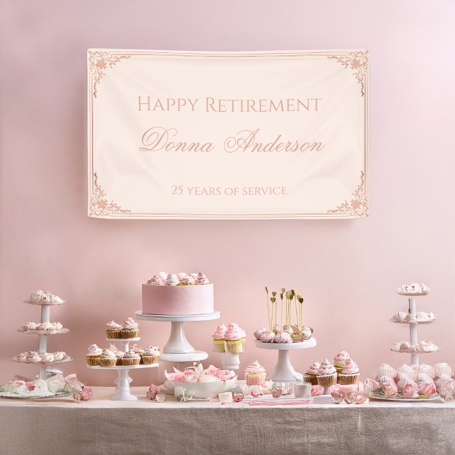 Ruhestand Party Rosa Rosa Elegantes Skript Vintag Banner (Von Creator hochgeladen)
