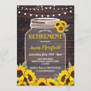 Ruhestand Party Rustic Jar Wood Sunflower Einladun Einladung