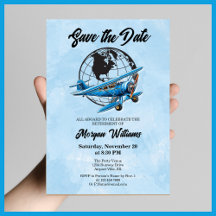 Ruhestand Party Save the Date Globe Travel Flugzeu