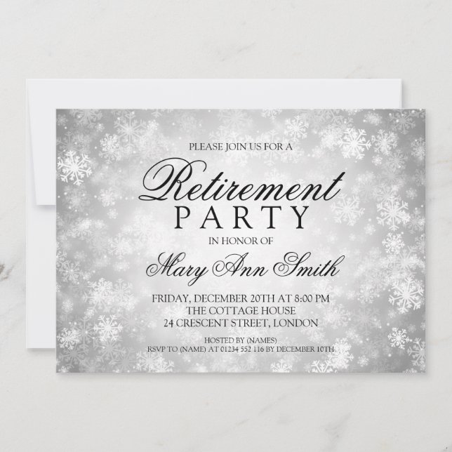 Ruhestand Party Silver Winter Wonderland Einladung (Vorderseite)