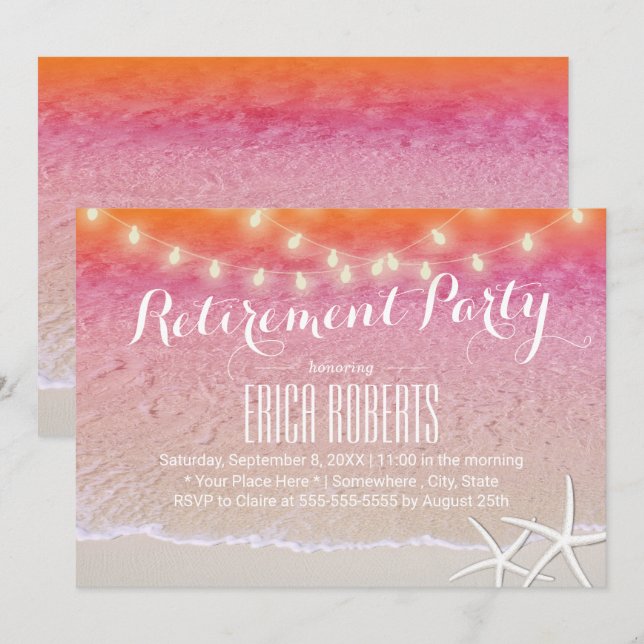 Ruhestand Party Tropical Sunset Beach Starfish Einladung (Vorne/Hinten)