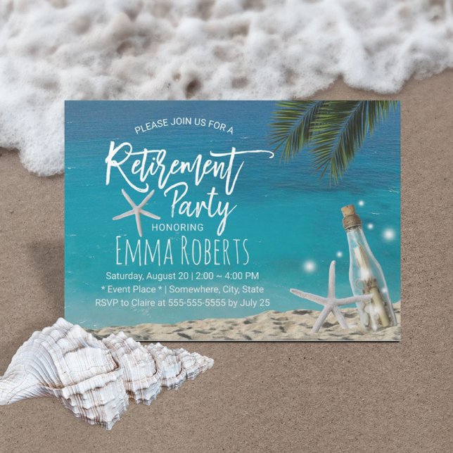 Ruhestand Party Tropische Starfish Beach Flasche Einladung (Von Creator hochgeladen)