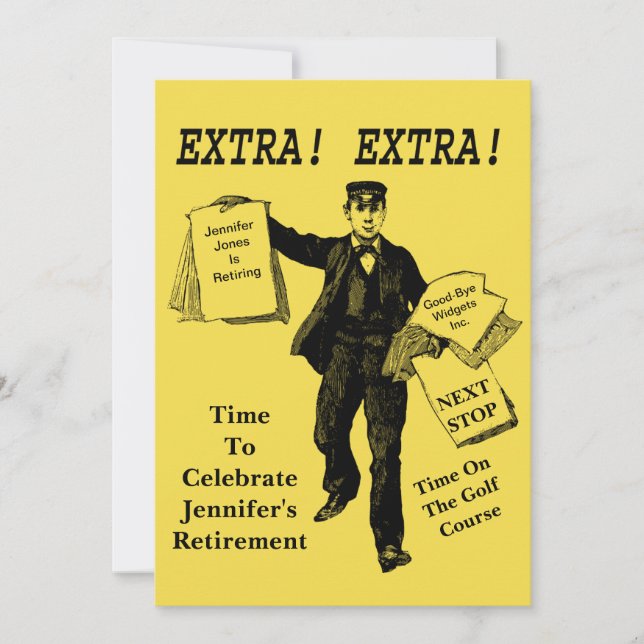 Ruhestand Party Vintage Zeitung Extra Extra Einladung (Vorderseite)