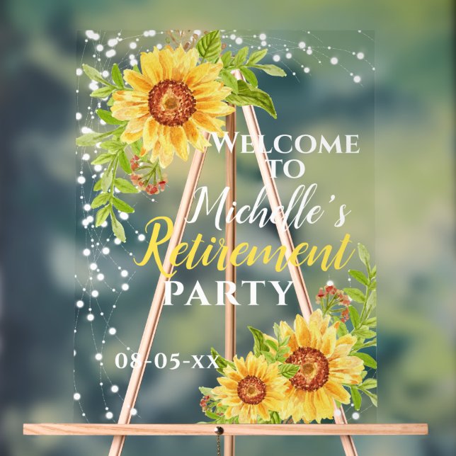 Ruhestand Party Willkommensflorale Sonnenblume Acrylschild (Neutral)
