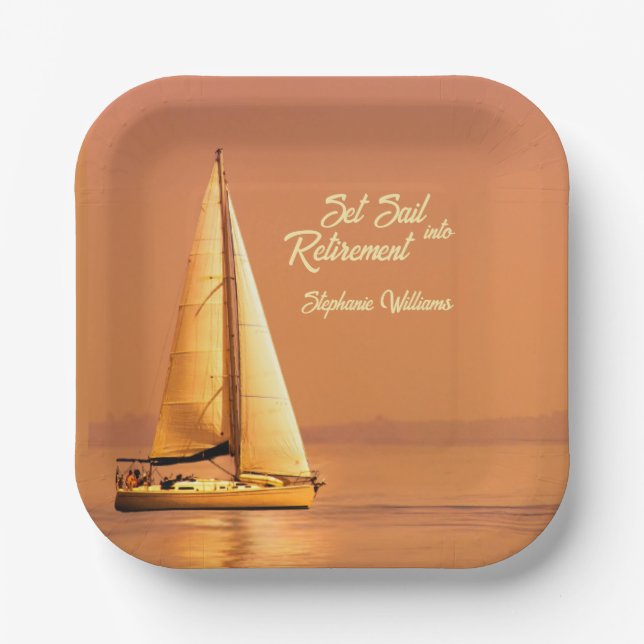 Ruhestand Set Sail in Rente Sail Nautic Pappteller (Vorderseite)