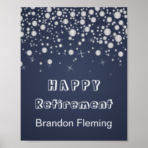 Ruhestand Silver Confetti Stars auf blauem Poster