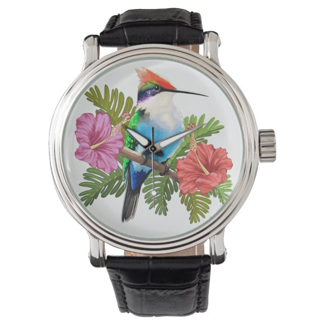 Ruhestand und Hibisken von Hummingbird Armbanduhr (Vorderseite)