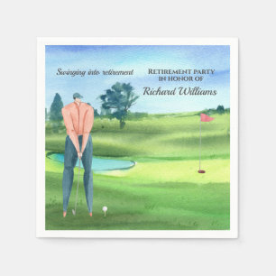 Ruheständiger Golf Man Player Swinging in Retireme Serviette