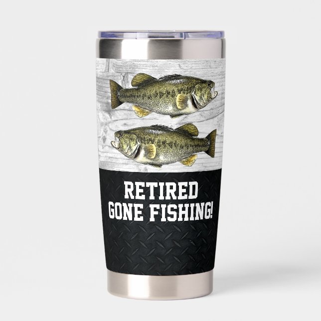 Ruheständler Gone Fishing Largemouth Bass Rustikal Thermobecher (Vorderseite)