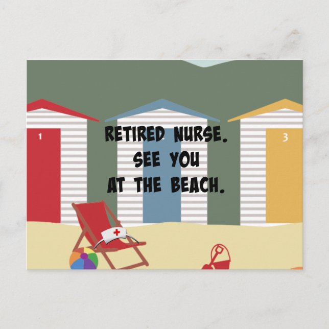 Ruheständlerin. Wir sehen uns am Strand. Postkarte (Vorderseite)