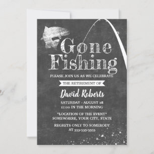 Ruheständlicher Gone Fischen Rustikale Chalkboard  Einladung
