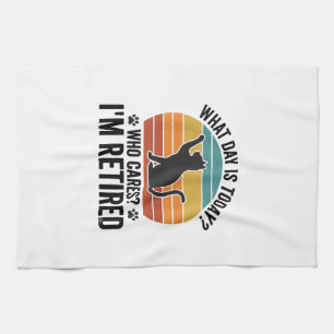 Ruhestands-Katze Vintage-Sonnenuntergang Lustiges Geschirrtuch